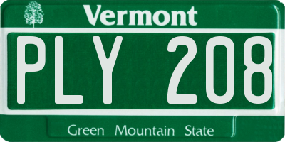 VT license plate PLY208