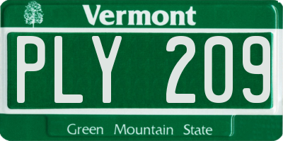 VT license plate PLY209