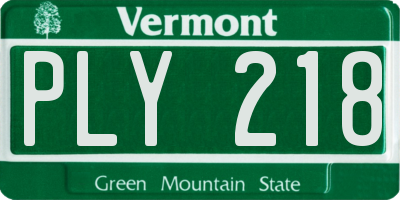 VT license plate PLY218