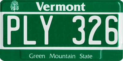 VT license plate PLY326