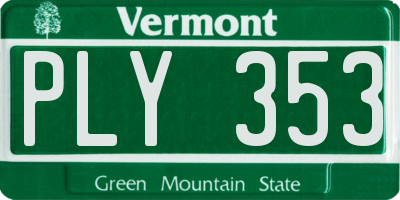 VT license plate PLY353