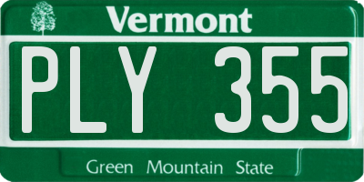 VT license plate PLY355