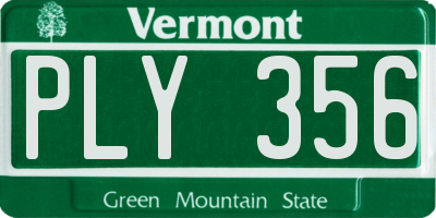VT license plate PLY356