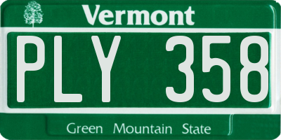 VT license plate PLY358