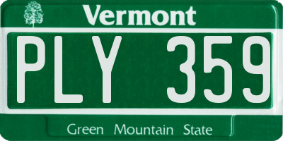 VT license plate PLY359