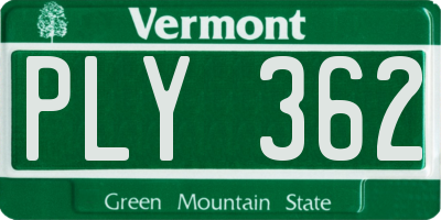 VT license plate PLY362