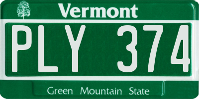 VT license plate PLY374