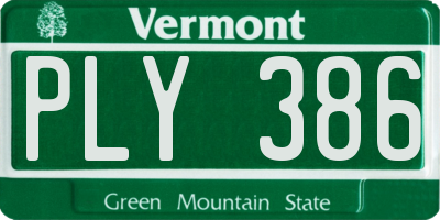 VT license plate PLY386