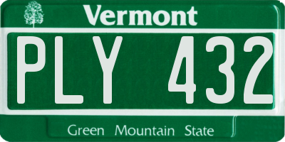 VT license plate PLY432