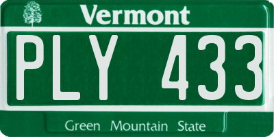 VT license plate PLY433