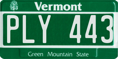 VT license plate PLY443