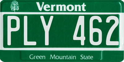 VT license plate PLY462