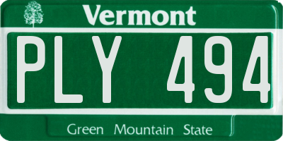 VT license plate PLY494