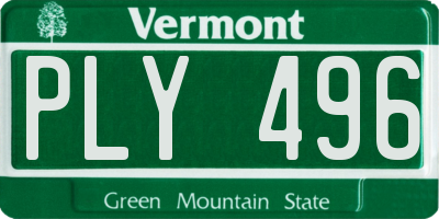 VT license plate PLY496