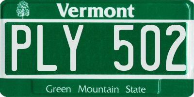VT license plate PLY502