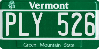 VT license plate PLY526