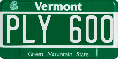 VT license plate PLY600