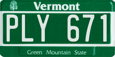 VT license plate PLY671