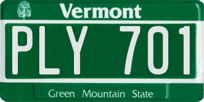 VT license plate PLY701