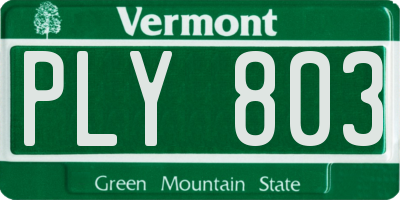 VT license plate PLY803
