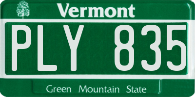 VT license plate PLY835