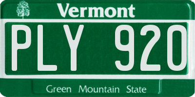 VT license plate PLY920