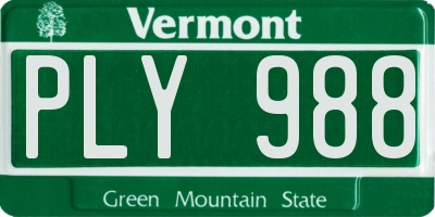 VT license plate PLY988