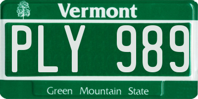 VT license plate PLY989
