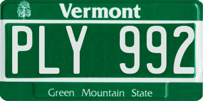 VT license plate PLY992