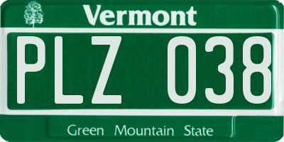 VT license plate PLZ038
