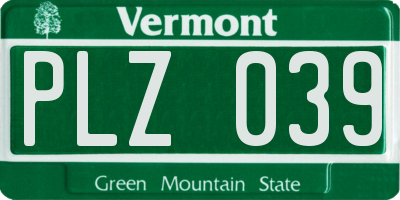 VT license plate PLZ039