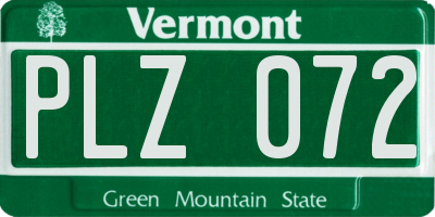 VT license plate PLZ072
