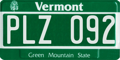 VT license plate PLZ092