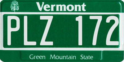 VT license plate PLZ172