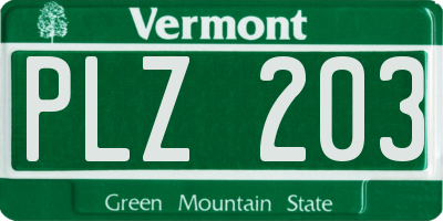 VT license plate PLZ203
