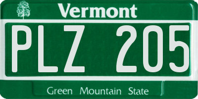 VT license plate PLZ205
