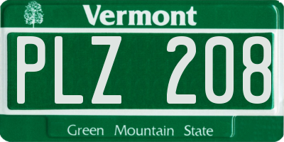 VT license plate PLZ208