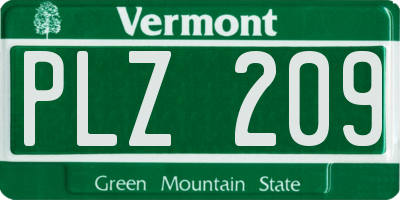VT license plate PLZ209