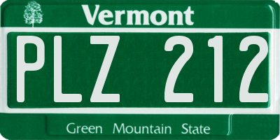 VT license plate PLZ212