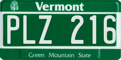 VT license plate PLZ216