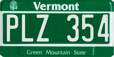 VT license plate PLZ354