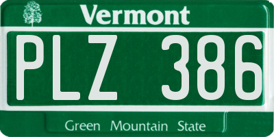 VT license plate PLZ386