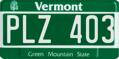 VT license plate PLZ403
