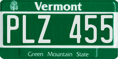 VT license plate PLZ455