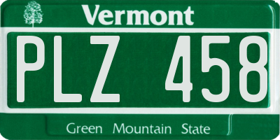 VT license plate PLZ458