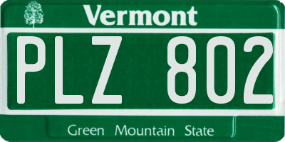 VT license plate PLZ802