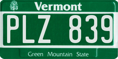 VT license plate PLZ839