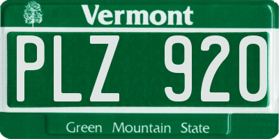 VT license plate PLZ920