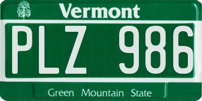 VT license plate PLZ986