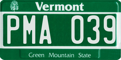 VT license plate PMA039